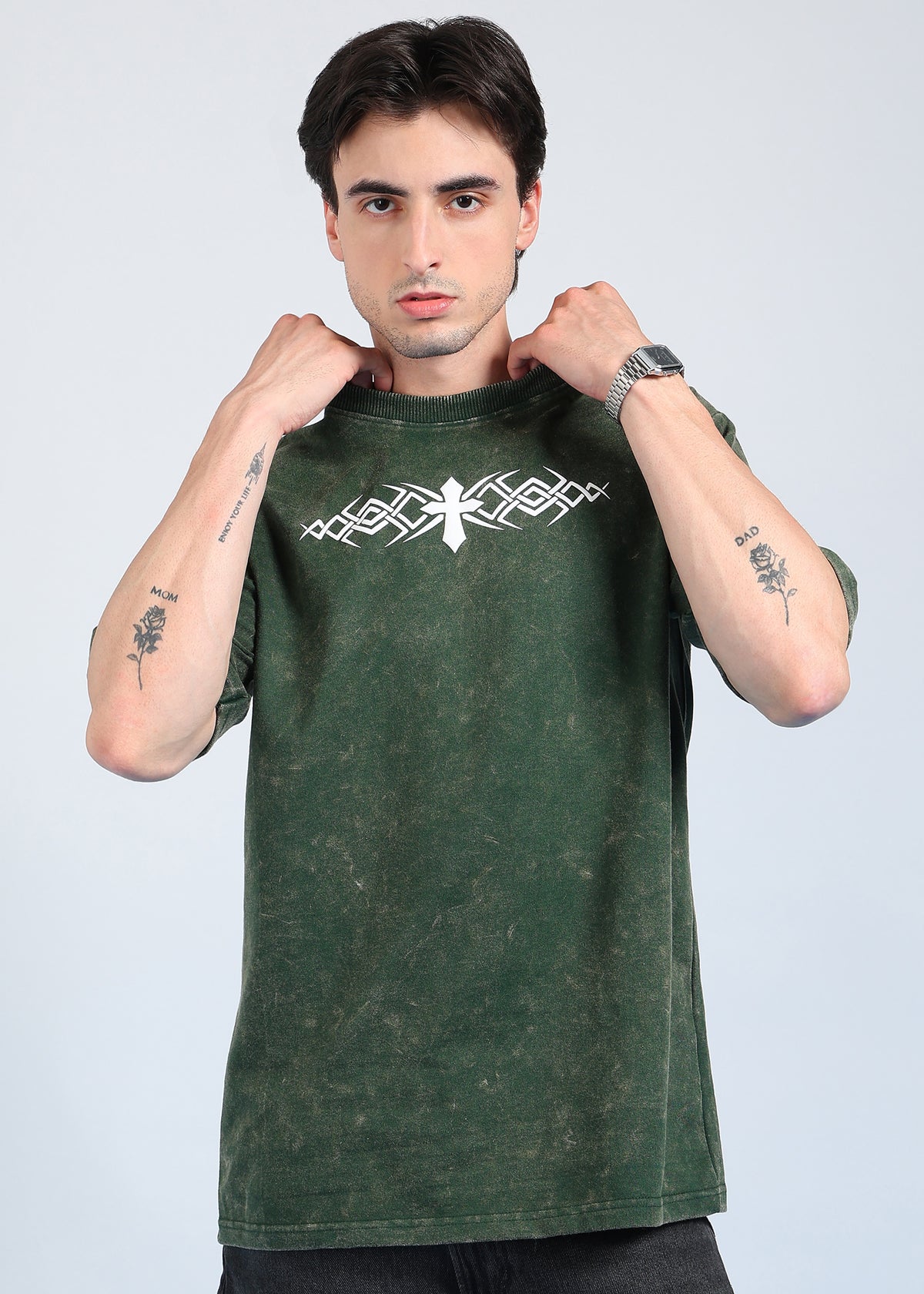 Cross Puff Acid Wash T-Shirt Green