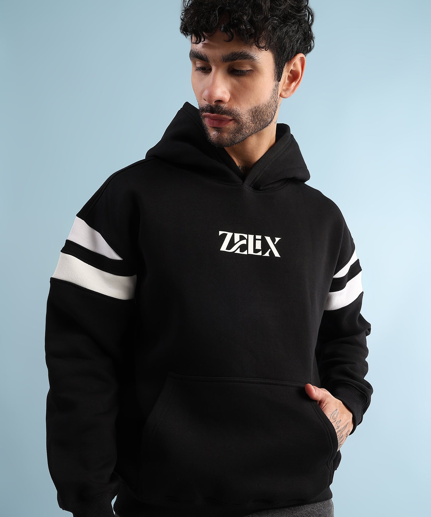 Rebel Thread Fleece Hoodie Black White