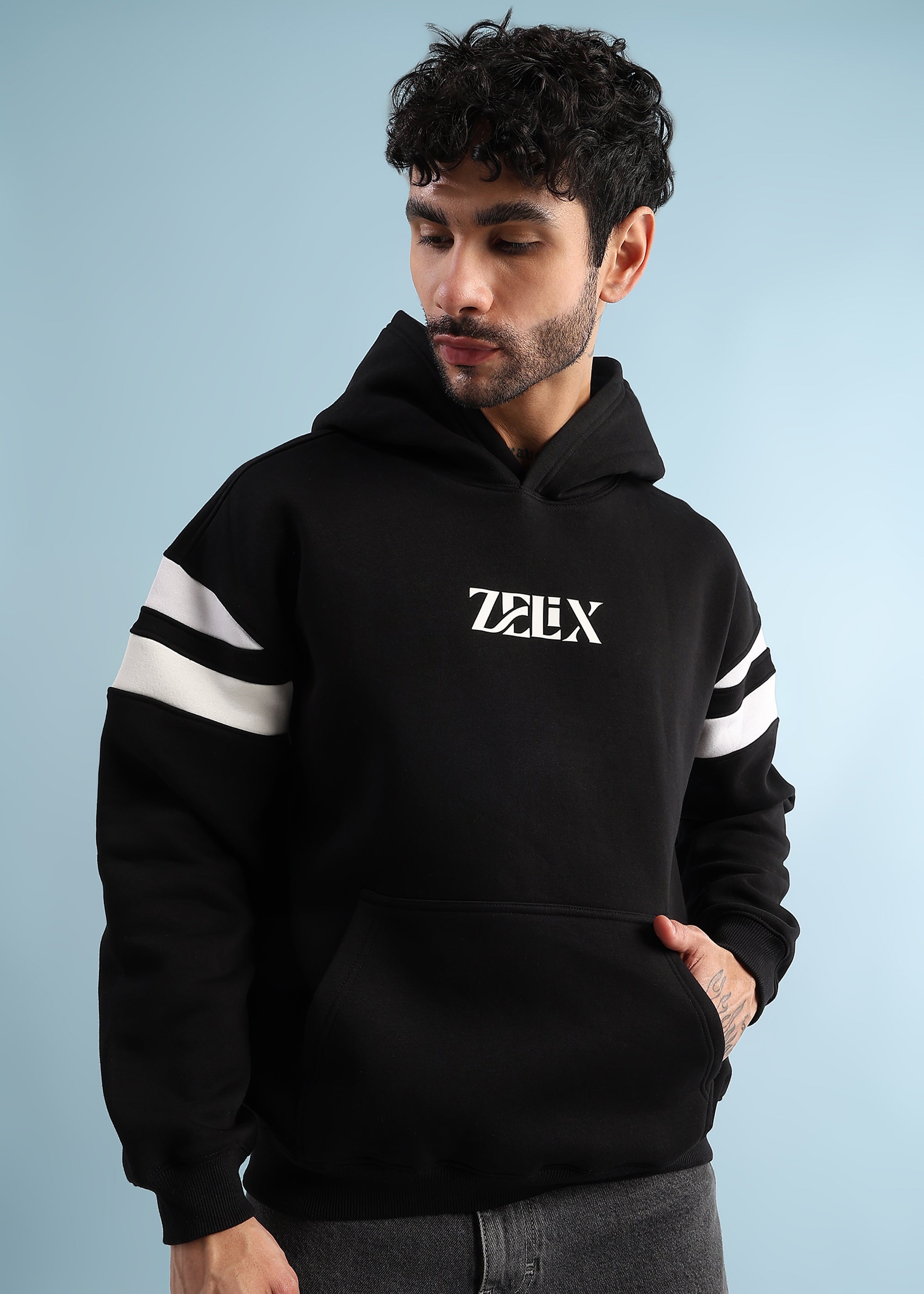 Rebel Thread Fleece Hoodie Black White