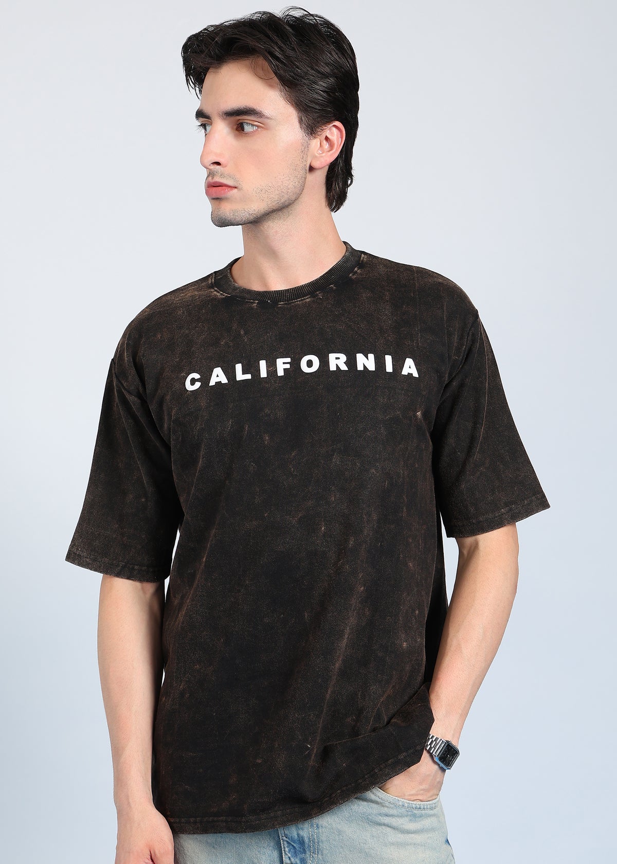 California Puff Acid Wash T-Shirt Brown