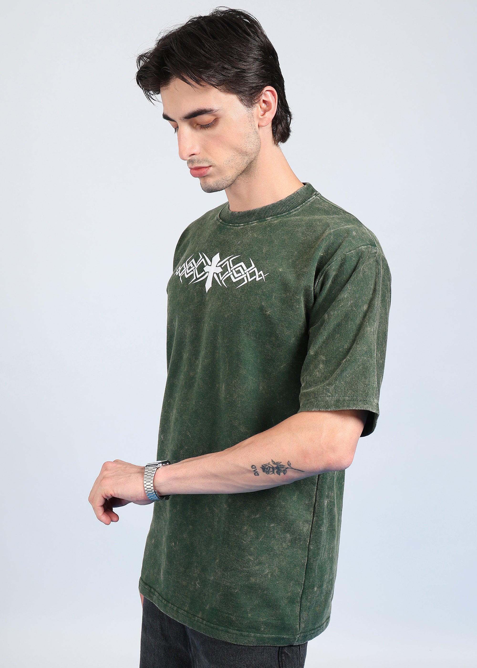 Cross Puff Acid Wash T-Shirt Green