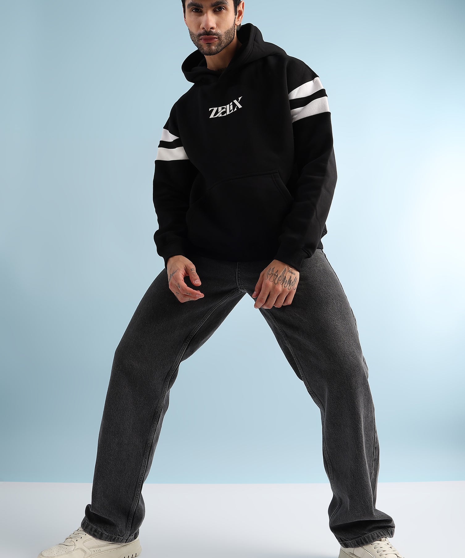 Rebel Thread Fleece Hoodie Black White