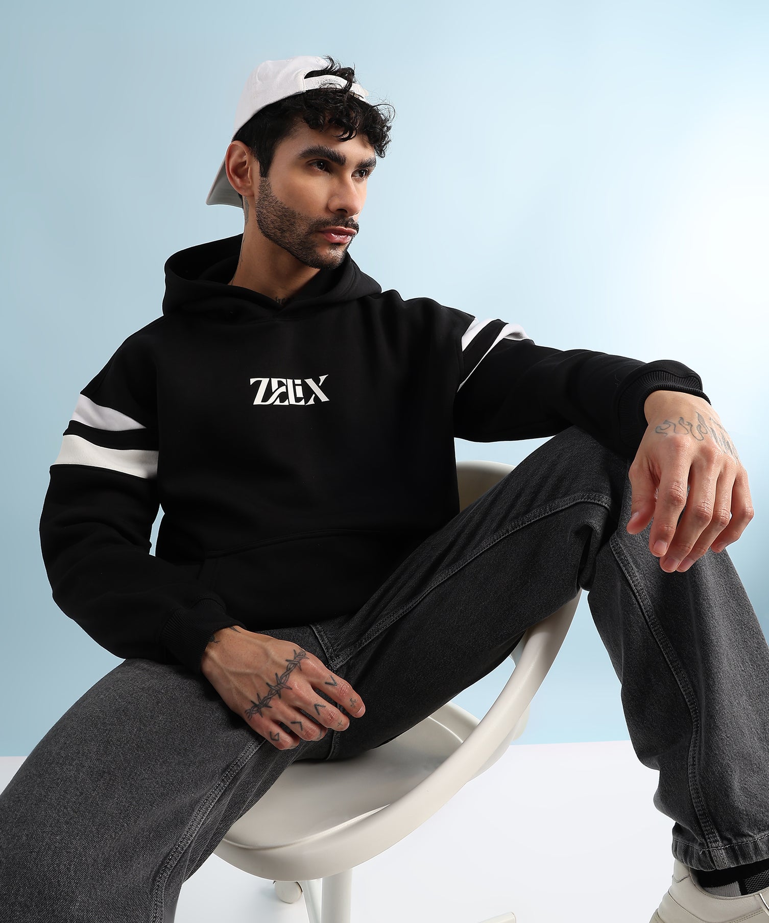 Rebel Thread Fleece Hoodie Black White