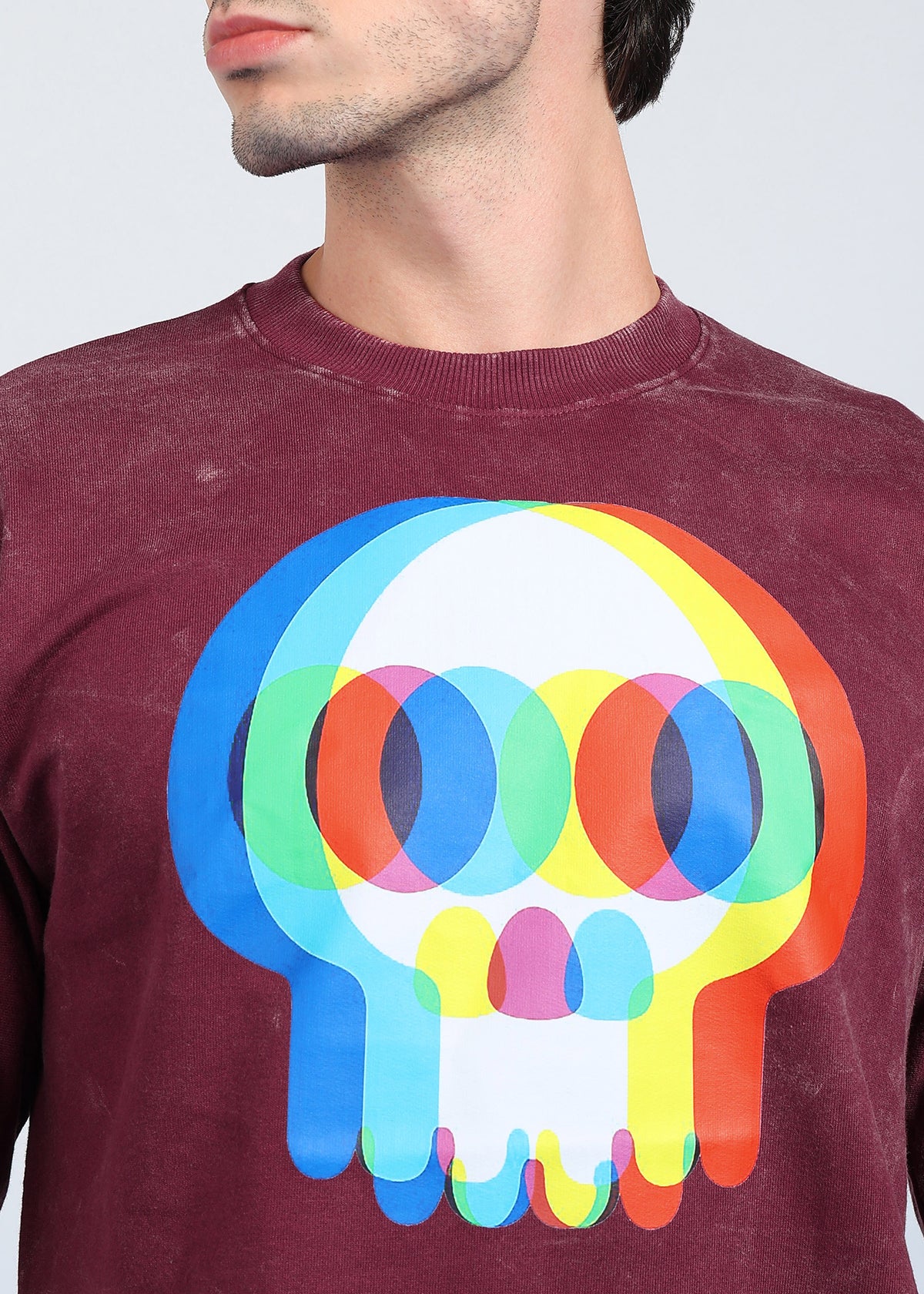 Glitch Skull Acid Wash T-Shirt Maroon