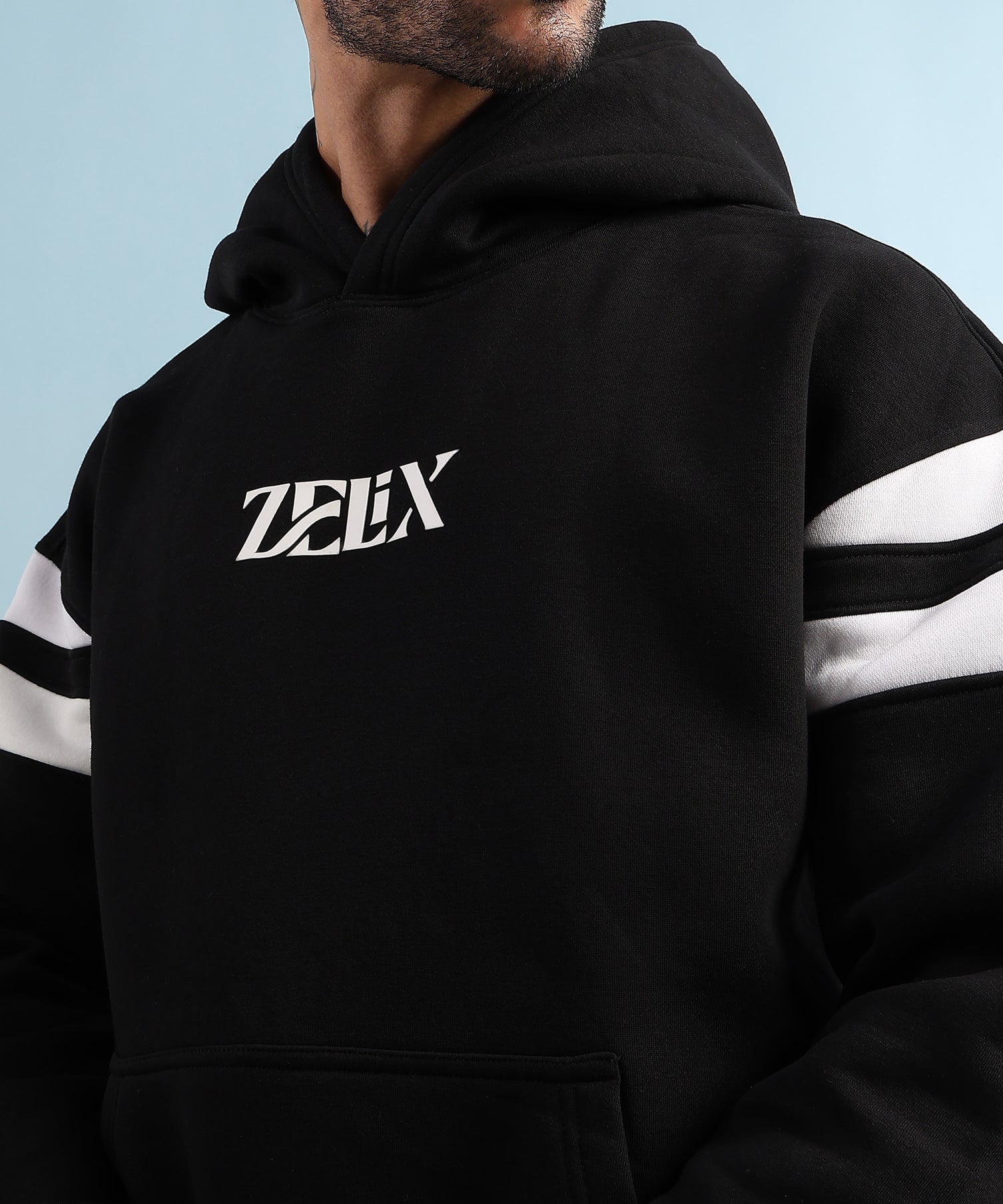 Rebel Thread Fleece Hoodie Black White